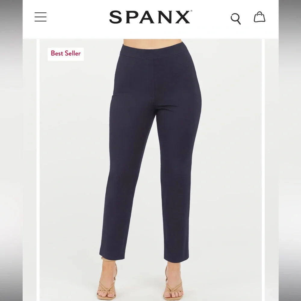 Spanx On-the-Go Ankle Slim Straight Pant in classic navy - Picture 2 of 4